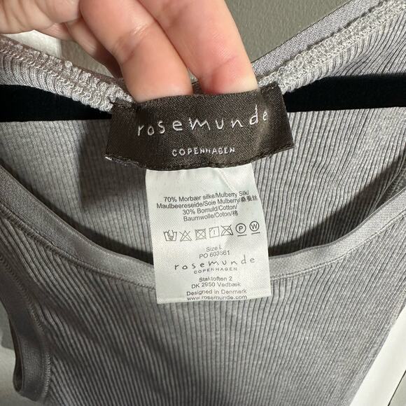 Rosemunde Gray Ribbed Silk Blend Lettuce Hem Tank Top Size Large - Picture 3 of 6